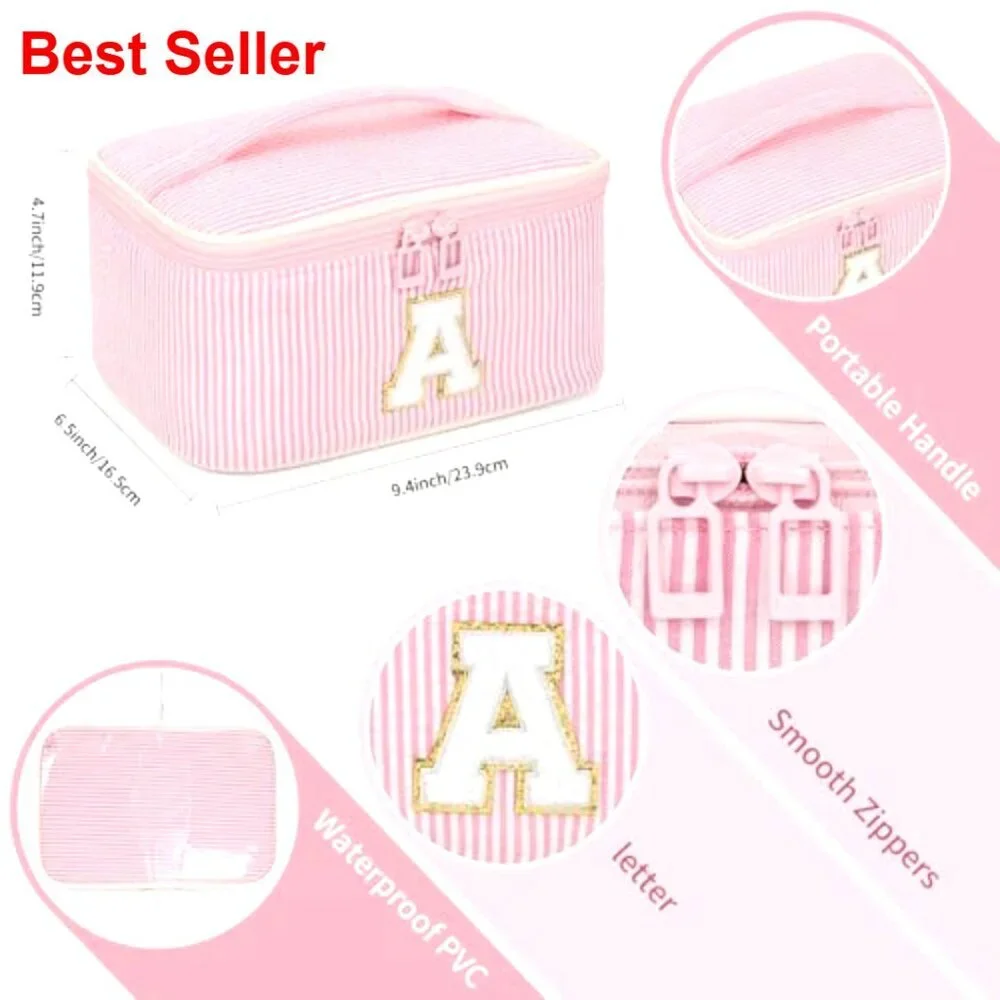 Personalized Monogram Makeup Bag with Brush Holder Travel Cosmetic Organizer - Picture 4 of 6